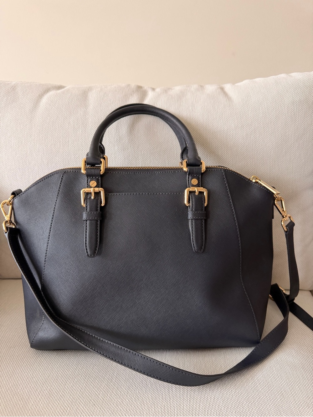 Michael Kors Navy color  Saffiano Leather Dome Satchel with Gold Hardware - Picture 3 of 13